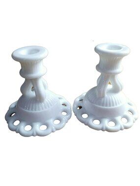 Doric Westmoreland White Candle Holder Milk Glass Cottage Vintage Farmhouse